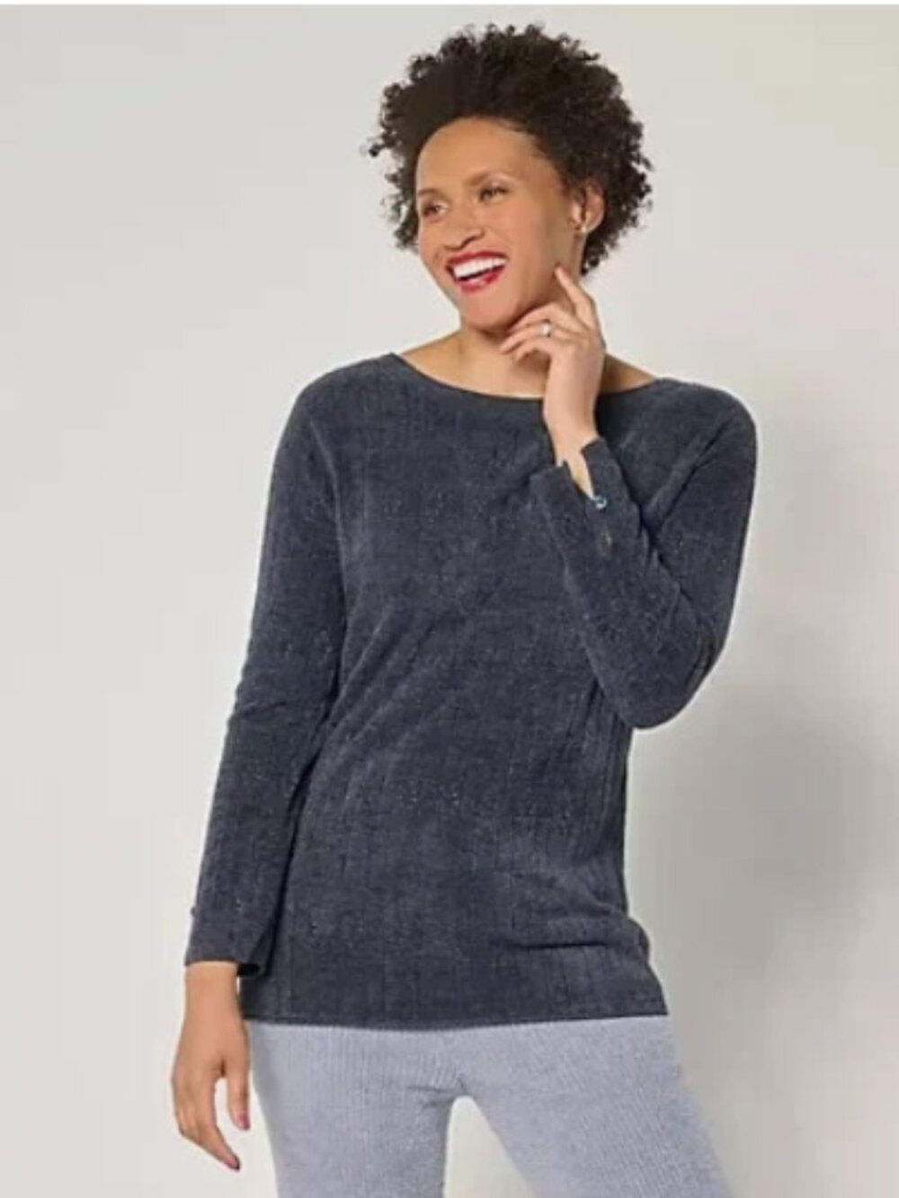 Barefoot Dreams Ultra Lite Diamond Pointelle Tunic-Indigo-XS A676032 NEW